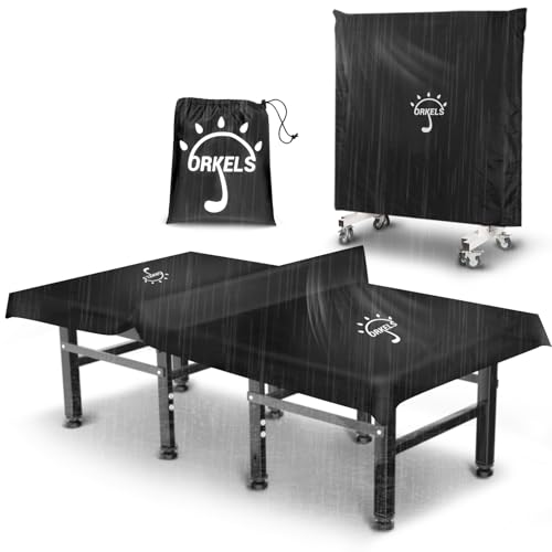 ORKELS Table Tennis Table Cover with Storage Bag, 420D Oxford Waterproof Cover (5000Pa), Windproof Buckle & Elastic Straps, 10.2FT x 6.2FT, Fits Indoor/Outdoor Ping Pong Tables