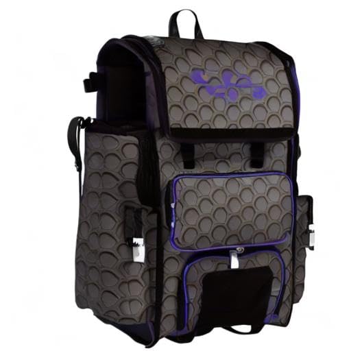 Boombah Rolling Superpack 2.0 3DHC Baseball/Softball Gear Bag - 23-1/2" x 13-1/2" x 9-1/2" - Multiple Colors - Telescopic Handle and Holds 4 Bats - Wheeled Version - color: Dark Charcoal/Purple
