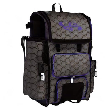 Boombah Rolling Superpack 2.0 3DHC Baseball/Softball Gear Bag - 23-1/2" x 13-1/2" x 9-1/2" - Multiple Colors - Telescopic Handle and Holds 4 Bats - Wheeled Version - color: Dark Charcoal/Purple
