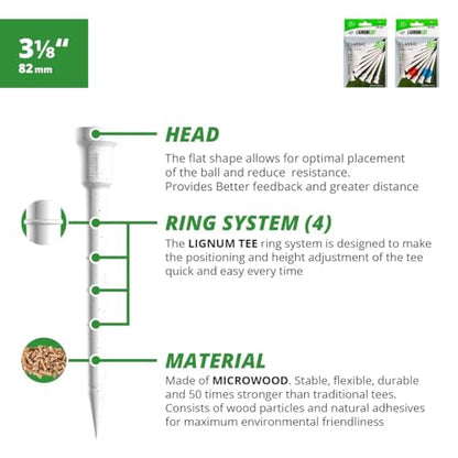 LIGNUM Unbreakable Microwood Golf Tees 50x More Durable/Adjustable Golf Tee/Innovative Wood Fiber and Natural Adhesives/Golf Tee, Golf Tees, Tees Golf, Golf Ball Tees - color: White, size: 3 1/8" (82mm) (10+2 boost discs)
