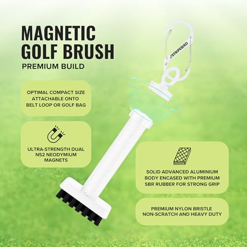 Magnetic Golf Club Brush - Detachable - Premium Nylon Bristles - Golf Bag Accessory - Golf Club Cleaner - Golf Tool - color: White