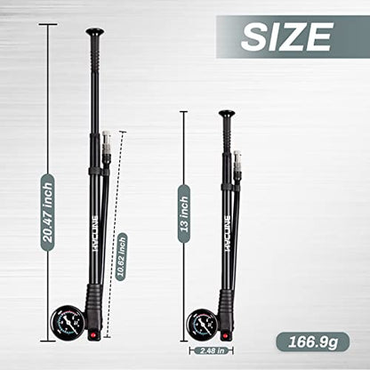 Hycline Shock Pump for Mountain Bike, High Pressure 300 Psi for Front Fork and Rear Bicycle Suspension Air Pump with Gauge Fits Schrader & Presta Tire Valve - color: Black