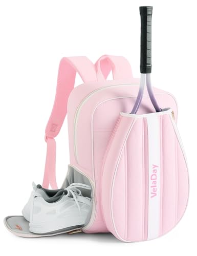 Quilted Tennis Bag for Women Men- Large Tennis Backpack Holds 2 Rackets with Ventilated Shoe Compartment & Wet Pocket - color: Pink