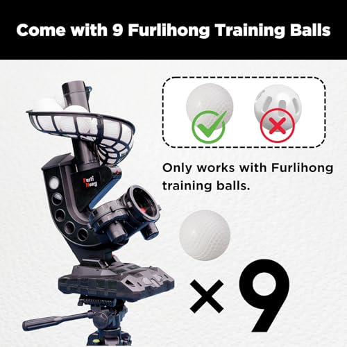 Furlihong 388BH Baseball Pitching Machine, 4 Adjustable Angles, 3 Pitch Angles, Power Bank/Battery Powered, Includes 9 Training Balls, for Beginners