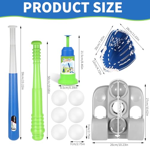 T Ball Set for Kids 3-5 5-8, Toddler Baseball Tee Ball Set for Boys Tball Set with 6 Balls, Batting Tee, Baseball Bat, Pitching Machine, Glove T Ball Stand Stocking Stuffers for Kids