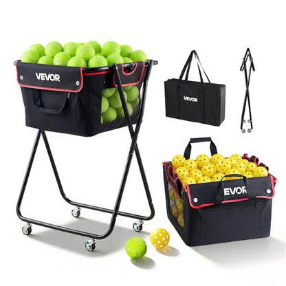 VEVOR Tennis & Pickleball Hopper Holds 200/175/150/120 Balls, 3-in-1 Tennis Foldable Pickleball Basket Cart for Easy Installation, Storage Bag for Tennis Training & Teaching - style: 175 Balls