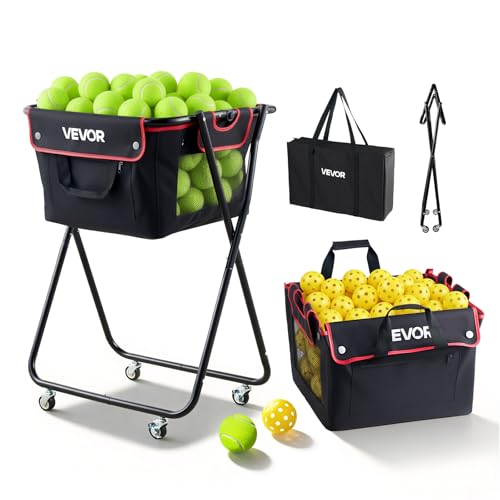 VEVOR Tennis & Pickleball Hopper Holds 200/175/150/120 Balls, 3-in-1 Tennis Foldable Pickleball Basket Cart for Easy Installation, Storage Bag for Tennis Training & Teaching