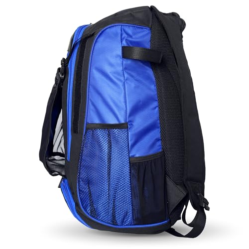 PowerNet Baseball Softball Backpack, Choose from 3 Colors Red Black Blue, Padded Helmet Carrier, Dual Bat Sleeves, Vented Cleat Compartment, Fence Hook, Hook and Loop Batting Glove Area - color: Blue