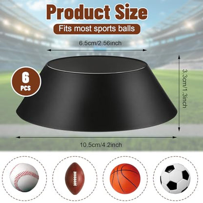 6PCS Basketball Display Stand Black Durable Acrylic Sports Ball & Trophy Holder for Basketball, Rugby, Football, Soccer, Volleyball & Memorabilia, Round Cone Storage Racks for Home, Office or Store
