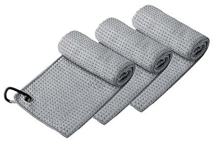 Handy Picks Microfiber Golf Towel (16" X 16") with Carabiner Clip, Waffle Pattern Golf Towel Hook and Loop Fastener - The Convenient Golf Cleaning Towel - color: Grey