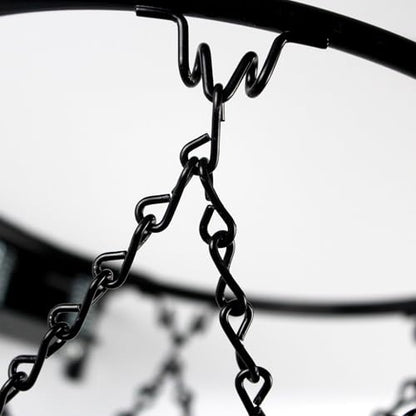 Black Mini Basketball Rim Set, Includes: Chain Net, 2 Door Hooks, Ball, Ball Pump, Screws, 9-inch Hoop with 6 Hooks
