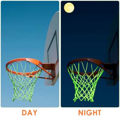 Basketball Net Outdoor Luminous Basketball Net Nightlight Glow Basketball Net Replacement 12 Loops Portable Nylon Basketball Net for Sports All Weather Anti Whip