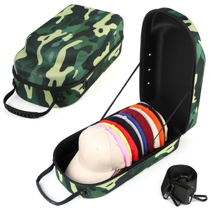 GERMUN Hard baseball hat case, Hat Carrier Travel Case with Adjustable Shoulder Strap, Hat cap case for 12 Baseball Caps - Perfect for Traveling & At-Home Storage (Camo Green) - color: 12 Camo Green2