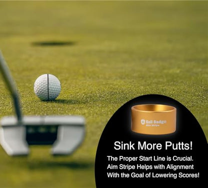 Ball Badge Aim Stripe - 360 Degree Golf Ball Line Marker Kit with Golf Bag Attachment for Perfect Alignment and Precision Putting - color: Gold