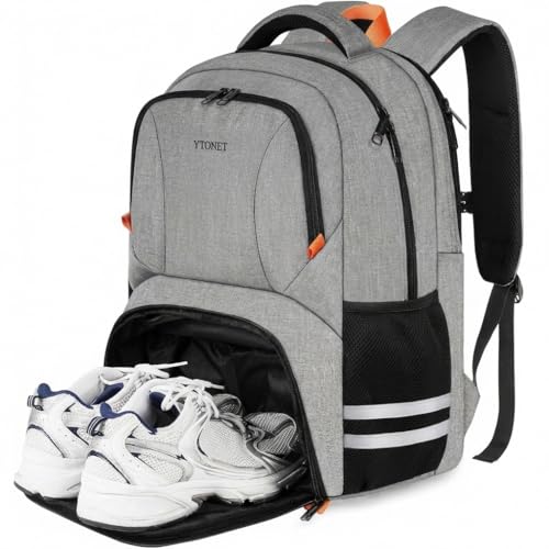 Ytonet Gym Backpack for Men Women, Gym Bags for Men Travel Laptop Backpack, Water Resistant Sports Bag Fit 17.3 Inch Laptop, Travel, Workout, Grey - color: Grey, size: 17.3 inch