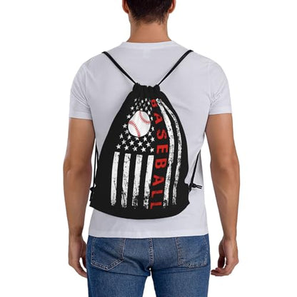 American Baseball Flag Unisex Drawstring Backpack Bag Sport Gym Travel Swim Sackpack - color: American Baseball Flag3