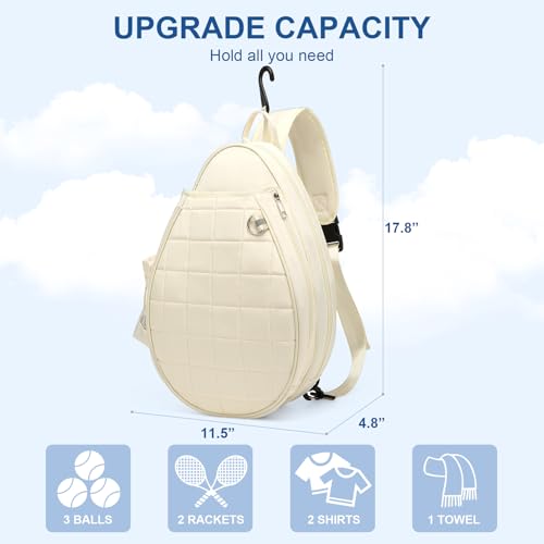 KAVIGOR Tennis Bag, Tennis Backpack Holds 2 Rackets, Quilted Crossbody Sling Bag, Waterproof Pickleball Bags with Safety Pocket for Women and Men