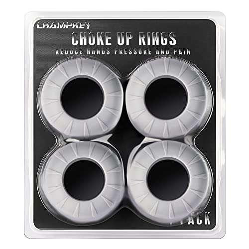 CHAMPKEY Premium Choke Up Rings 4 Pack | Reduced Hands Pain and Pressure Baseball Rings | Ideal for Baseball, Softball and Tee Ball Bat - color: Grey