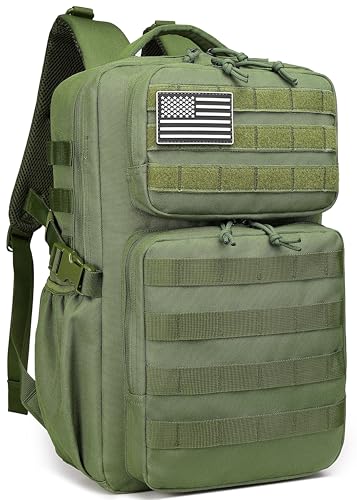 Wotony Military Tactical Backpack for Men Waterproof Daypack 3 Day Assault Pack Molle Bag with Water Bottle Holder - color: Military Green, size: 30L