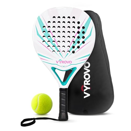 Carbon Halo EVA Soft Core Round Shape Padel Racket (38MM) | Featuring a Carbon Fiber | Perfect Balanced for Comfort & Power | Head Precision for Starters & Intermediate Players (White)
