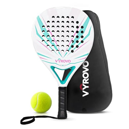 Carbon Halo EVA Soft Core Round Shape Padel Racket (38MM) | Featuring a Carbon Fiber | Perfect Balanced for Comfort & Power | Head Precision for Starters & Intermediate Players (White)