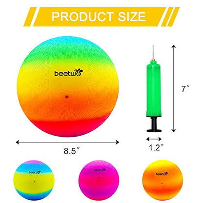 Four Square Balls, 8.5 Inch Playground Ball for Kids Outdoor Dodgeball Kickball Handball Game with Hand Pump - color: Multicolor (4 balls)