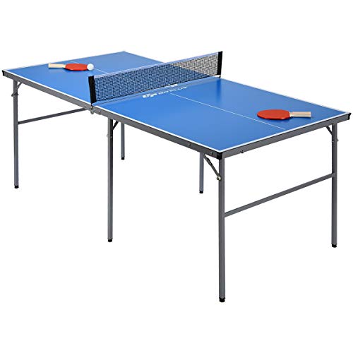 Goplus Foldable Ping Pong Table, 100% Preassembled, Table Tennis Table with Net, 2 Paddles, Ping Pong Balls, Portable Table Tennis Game Set for Indoor Outdoor - style: Blue-72''