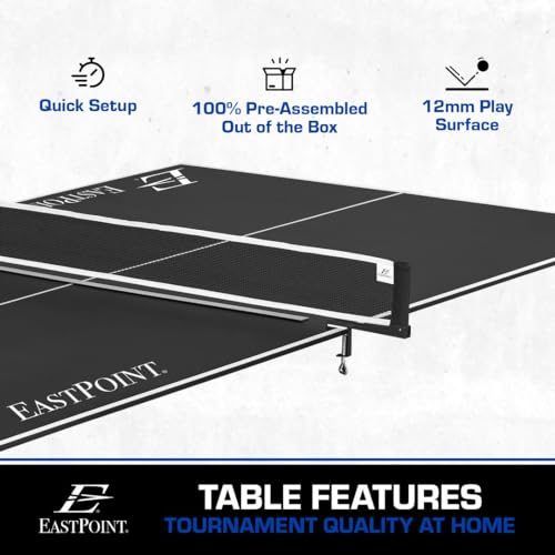 EastPoint Foldable Table Tennis Conversion Top - 9 ft x 5 ft, Blue - Zero-Assembly Ping Pong Table Topper - Tournament-Grade Bounce on Tennis Surfaces - Complete Net & Posts for Ping Pong Play
