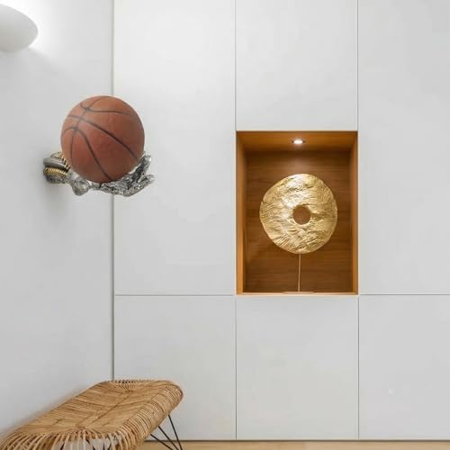 Mechanical Hand Wall-Mounted Ball Holder, Punk Style Resin Basketball & Soccer Display Rack, Space-Saving Industrial Art Shelf for Garage & Room Decor, Sports Ball Storage Stand