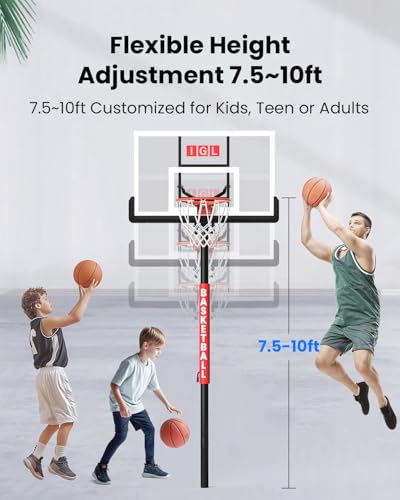 IGL In ground Basketball Hoops Outdoor, 10ft Height Adjustable Basketball Goal In ground with Shatterproof Backboard and Pro-Style Rim - size: 52 inch Backboard - In Ground