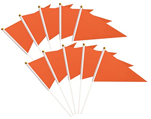 50 Pack Orange Pennant Small Mini Flags On Sticks,Hand Held Solid Orange Pennant DIY Graffiti Flag,Party Events Celebration,School,Grand Opening,Kids Birthday,Sports Clubs,Flower Pot - color: Orange