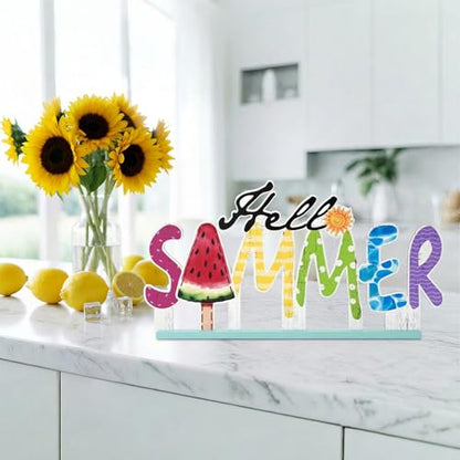 Smile Summer Indoor Decorations Wooden Decor, Hello Summer, Word Sign for Home Tabletop Centerpiece Mantel Shelf Fireplace - style: Letter Summer