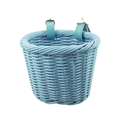 Kids Bike Basket Woven Basket Front Handlebar Wicker Bicycle Basket with Adjustable Straps for Boys Girls Bicycle Scooter - color: Blue