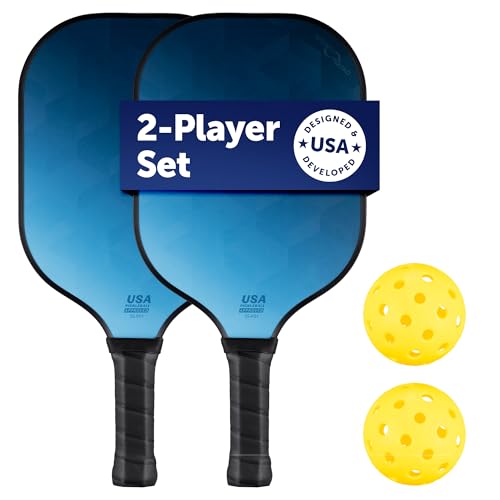 Sport Squad Pickleball Paddles Set of 2 and Single Paddles - Lightweight, Durable & High-Performance Playability - Enhanced Grip & Power - USA Team-Developed Rackets, Sets & Accessories for All Levels - color: 2 Player Set | Blue | No Bag