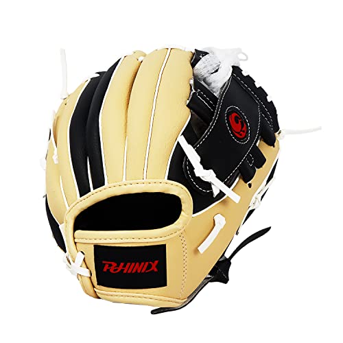 PHINIX Tee Ball Glove with Soft Baseball for Kids Play & Training 8.5"-10" - color: Right Hand Throw-Black/Cream/White, size: 8 1/2 "