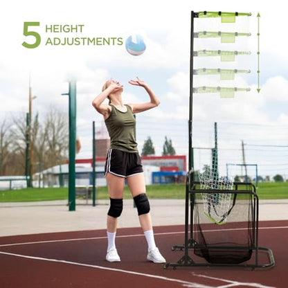 Volleyball Setter Training Equipment Volleyball Setting Trainer Setter Net with 2 Target Hoop Size 5 Angle and Height Adjustments Ball Collection Bag