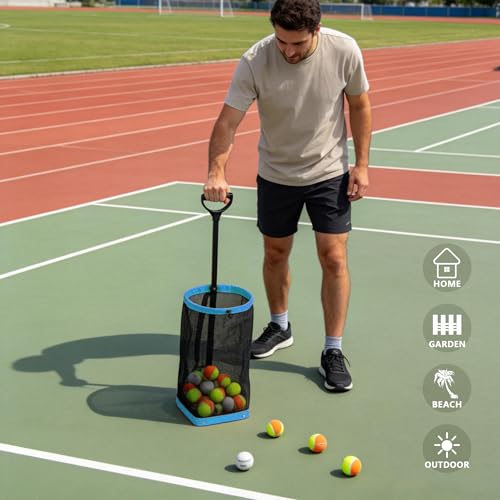 Tennis Ball Hopper, Holds 40+ Pickleballs or 50+ Tennis Balls, Lightweight Durable Steel Frame, Portable Adjustable Ball Picker（Excluding Ball） - color: Blue
