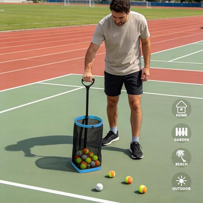 Tennis Ball Hopper, Holds 40+ Pickleballs or 50+ Tennis Balls, Lightweight Durable Steel Frame, Portable Adjustable Ball Picker（Excluding Ball） - color: Blue