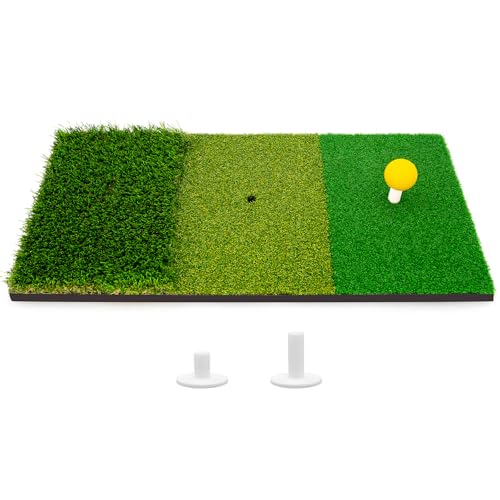 LYDARZ Golf Hitting Mat, Turf Golf Practice Mat for Indoor/Outdoor Driving, Chipping & Putting Training, Golf Training Accessories & Gift for Men & Women - size: Tri-Turf mat