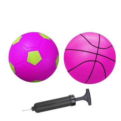 ABAJI Mini 2 Pack Toy 5 inch Basketball Soccer Ball Pump Needle Rubber Material Mini Hoop Toddlers Kids Teenagers Swimming Pool Indoors Outdoors - color: Pink