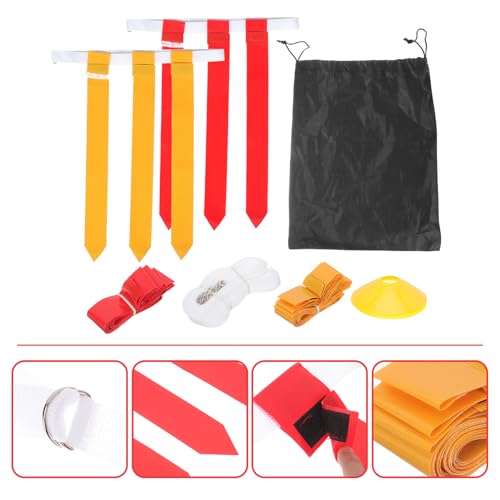 Football Waist Flag Set for Youth – Adjustable Rugby Belt 10 White Belts and 30 Red Yellow Flags Sports Football Game Equipment and Matches