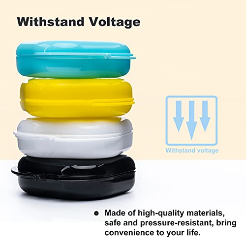 Retainer Case with Vent Holes, 6 Pcs Denture Case, Tight Snap Lock Orthodontic Mouth Guard Case， Black, White, Yellow, Light Purple, Pink and Blue, Easy to Use