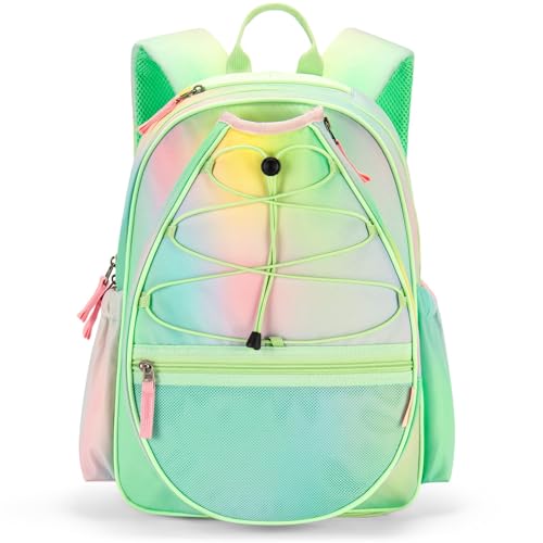 Choco Mocha Kids Tennis Bag, 16 Inch Youth & Junior Tennis Backpack with Shoe Compartment, Holds 2 Rackets (21–23 Inch) - color: Colorful Green