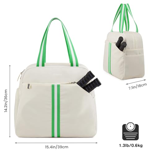 G4Free Pickleball Bag, Pickleball Bag Tote for Women and Men - color: ivory & Green