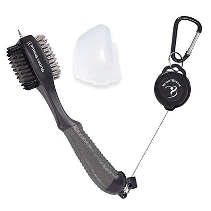 Retractable Golf Club Brush | Oversize Double Brush & Ergonomic Grip & Retractable Groove Cleaner & Lanyard - color: Gray