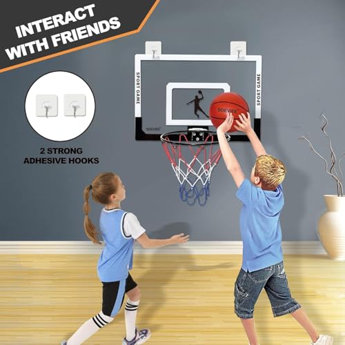 Large Basketball Hoop Indoor for Kids & Adults - 23x16 Inch Board with Over Door/Wall Mount | Includes 3 Balls & 2 Nets | All-Ages for Christmas Birthday