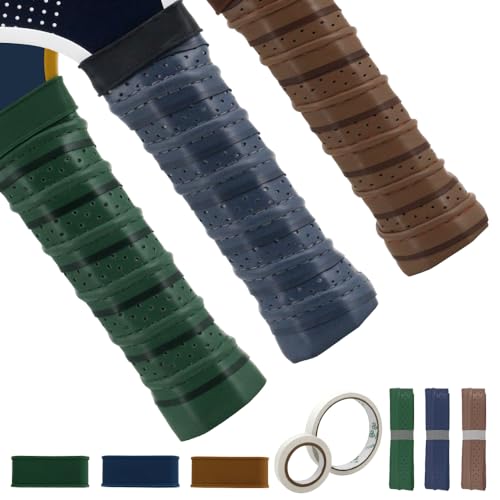 Pickleball Grip Tape 3pcs Overgrip Pickleball Paddle Grip Tape with Raised Ridge Replacement Grip Wrap Accessory for Pickleball Paddle Handle - color: Brown blue and green