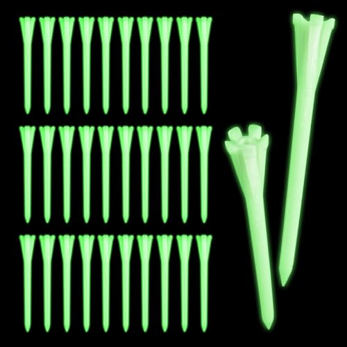 FINGER TEN Glow-in-The-Dark Plastic Golf Tees 2 3/4" 3 1/4" Value 30 Pack, Durable Fluorescent Green Light Up Tees with 5-Prong for Indoor Outdoor Night Practice (30 Pack (2 3/4 Inch))