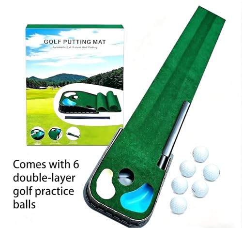 Indoor and Outdoor Golf Practice Putting Green, Portable Home Office Golf Training mat, Includes 6 Double-Layer Golf Practice Balls