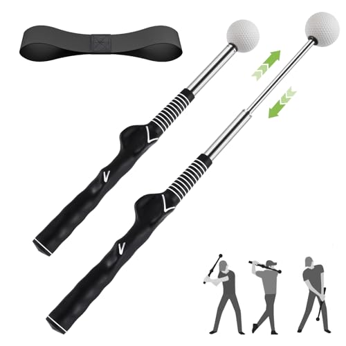 MIKOSI Retractable Golf Swing Trainer, Golf Grip Trainer and Golf Training Aid for Chipping Hitting & Grip Correction, Golf Swing Practice Stick with Arm Band for Right/Left-Handed, Indoor/Outdoor - color: Left-Handed